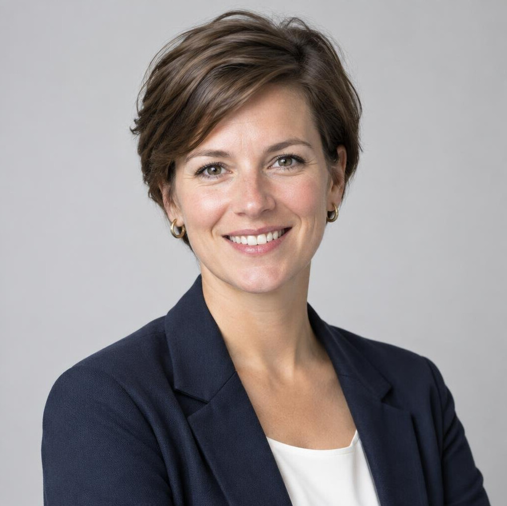 Portrait studio d'une femme d'affaires belge souriante en tenue professionnelle